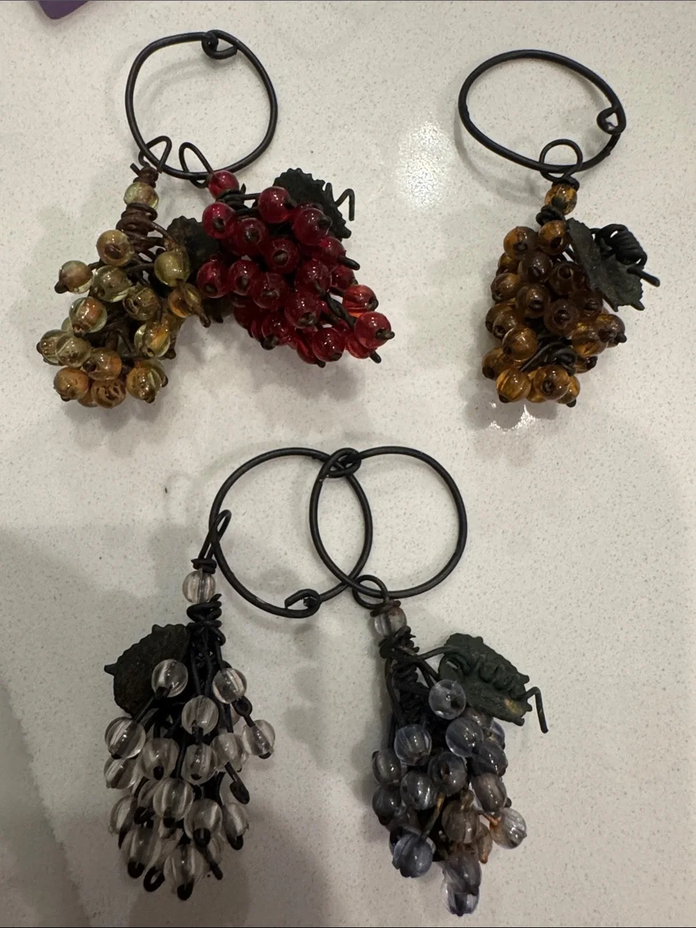 Assorted Beaded and Crystal Hoop Wine Glass Charms Multicolor Set